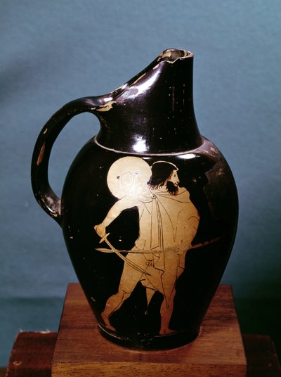 Attic Red-Figure Oinochoe Depicting Ulysses Pursuing the Sorceress Circe with His Sword by Greek